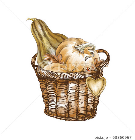 Vintage greeting card with harvest wicker basket, 68860967
