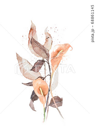 シンプルな 枝 花 水彩 モダン シック 絵具 イラストのイラスト素材