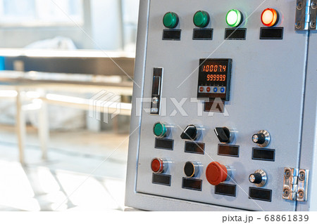 Close up of control panel in industrial production factory Close up of control panel in industrial production factory 68861839