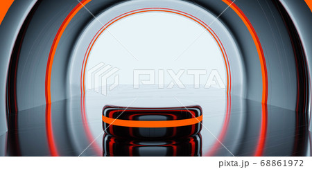 dark modern futuristic design product stand showcase pedestal blank empty stand with glowing red light 3d rendering illustration 68861972