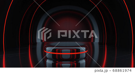 dark modern futuristic design product stand showcase pedestal blank empty stand with glowing red light 3d rendering illustration 68861974