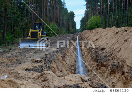 Bulldozer on the natural gas pipeline construction work Bulldozer on the natural gas pipeline construction work 68862130