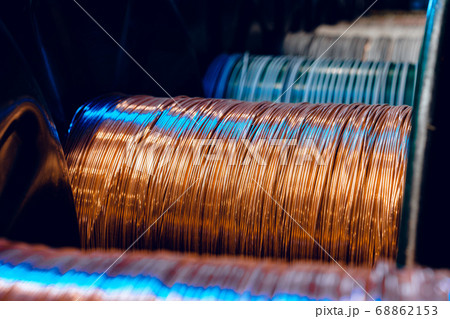Production of copper wire, cable in reels at factory. Cable factory. 68862153