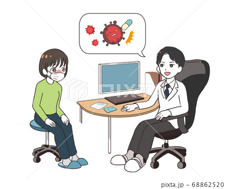 治験の話をする男性医師 発熱した女性患者 治験の話をする男性医師 発熱した女性患者 68862520
