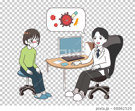 治験の話をする男性医師 発熱した女性患者 治験の話をする男性医師 発熱した女性患者 68862520
