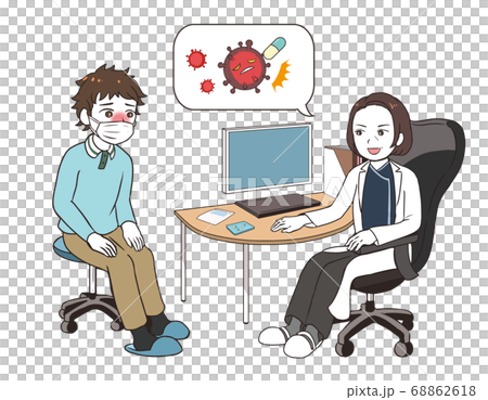 治験の話をするベテラン女性医師　発熱した男性患者 68862618