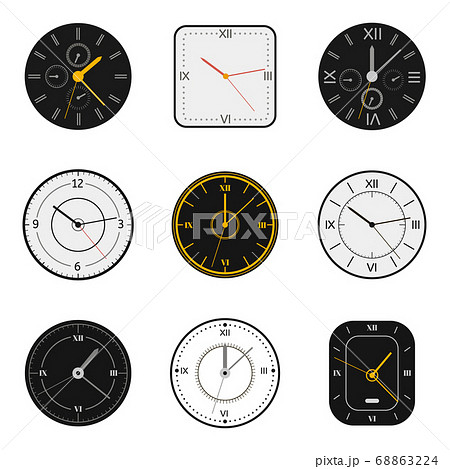 Modern watch face. Clock round scale faces, modern 12 hours round clock, time measurement watch vector illustration symbols set 68863224