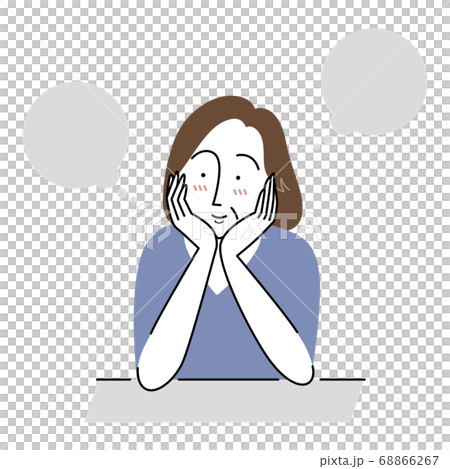 Middle-aged woman imagining something with a cane 68866267