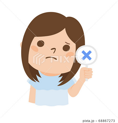 不正解のバツ印を持った若い女性のイラスト のイラスト素材