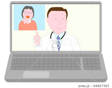 オンラインで医師から診察を受ける高齢者。 68867465