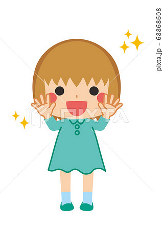 ビックリして喜んでいる可愛い小さな女の子のイラスト素材