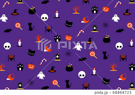 ハロウィンアイコンのパターン(パープル) 68868723