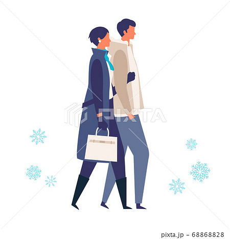冬のデートを楽しむ大人のカップルイラストのイラスト素材 66