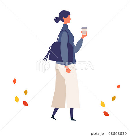 秋の散歩を楽しむ女性のイラスト 68868830