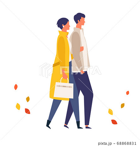 秋のデートを楽しむ大人のカップルイラストのイラスト素材 6681
