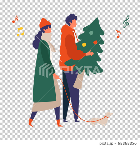 クリスマスデートを楽しむ若いカップルのイラストのイラスト素材 6650