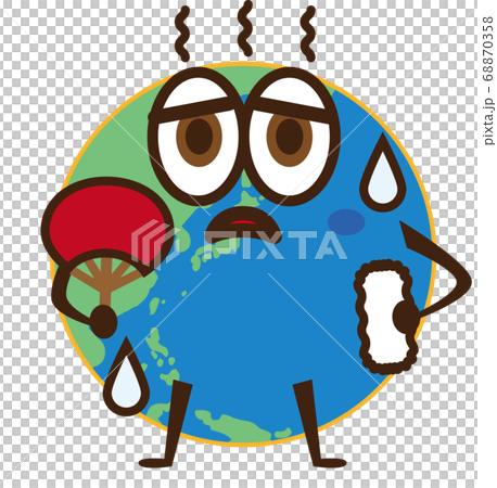 地球くん 暑いのイラスト素材
