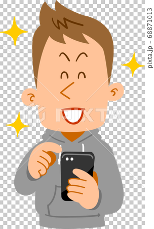 The expression of joy of a young man operating a smartphone The expression of joy of a young man operating a smartphone 68871013