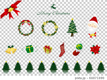 クリスマス用のイラスト素材セット（リース・ツリー・サンタ・プレゼントボックスほか） 68871890