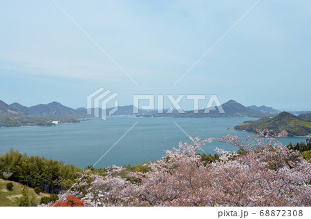 愛媛県今治市の開山から眺める春の瀬戸内海国立公園としまなみ街道 68872308