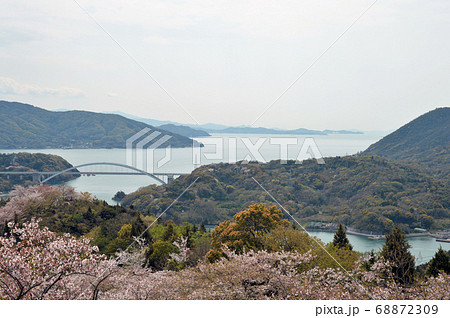 愛媛県今治市の開山から眺める春の瀬戸内海国立公園としまなみ街道 68872309