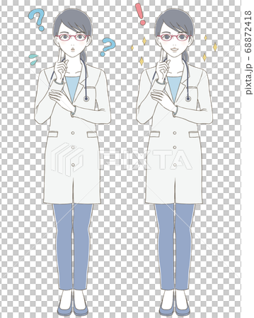 Medical/doctor hand-drawn style full body illustration set of a female doctor wearing a white coat and wearing glasses Medical/doctor hand-drawn style full body illustration set of a female doctor wearing a white coat and wearing glasses 68872418