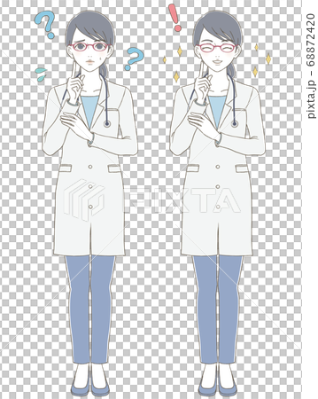 Medical/doctor hand-drawn style full body illustration set of a female doctor wearing a white coat and wearing glasses Medical/doctor hand-drawn style full body illustration set of a female doctor wearing a white coat and wearing glasses 68872420