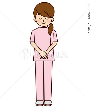 お辞儀をする女性看護師のイラスト素材