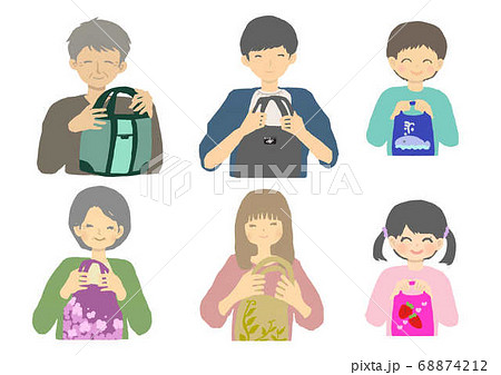 エコバックを持つ人 家族6人セットのイラスト素材
