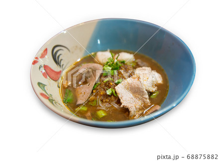 Close up of noodles with pork and pork balls with 68875882