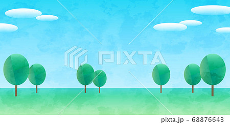 木と青空の水彩風背景イラスト 木と青空の水彩風背景イラスト 68876643