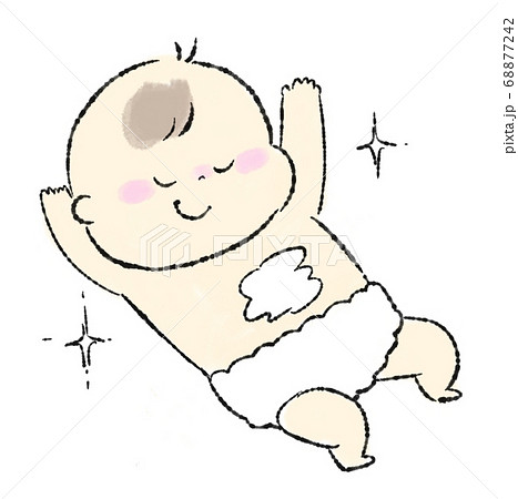 スキンケアですべすべになる赤ちゃんのイラストのイラスト素材