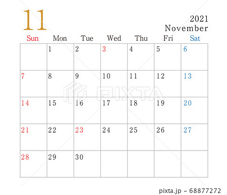2021年 カレンダー 11月のイラスト素材 68877272 Pixta
