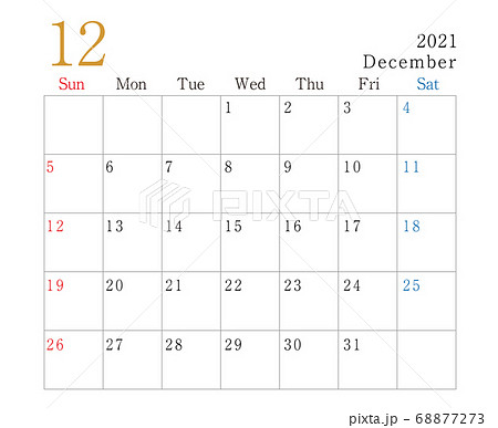 21年 カレンダー 12月のイラスト素材