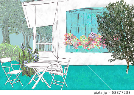 屋外を楽しむ家の手描きイラストのイラスト素材 6772