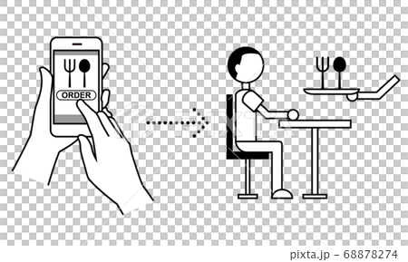 モバイルオーダーのイラスト スマホで注文したものが席に届く のイラスト素材 6774