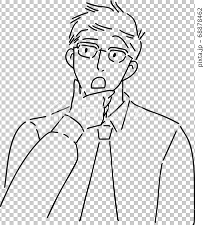 顎に手を添える男性のイラスト 疑問を持つのイラスト素材