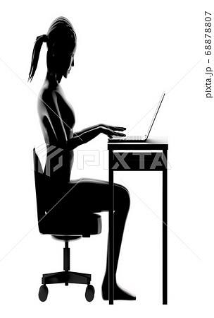 ノートパソコンを操作する女性のシルエット 3dレンダリングのイラスト素材 6707