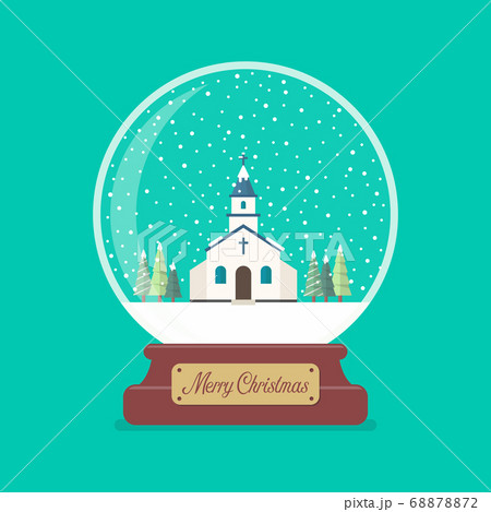 Merry christmas glass ball with church in winter 68878872