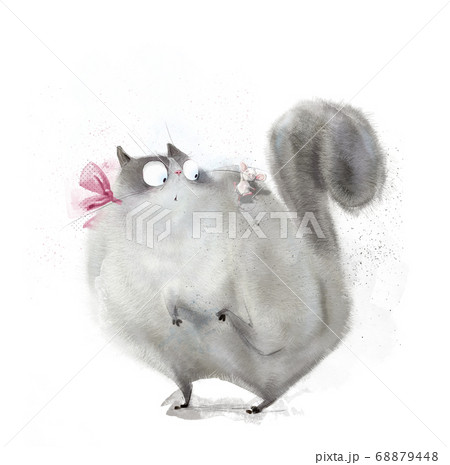 cute lovely fluffy kat with mouse 68879448