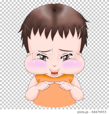 怒られてしゅんと落ち込んでいる赤ちゃん 男の子 のイラスト素材