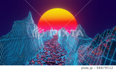 Canyon and river at sunset, technogenic landscape Canyon and river at sunset, technogenic landscape 68879512