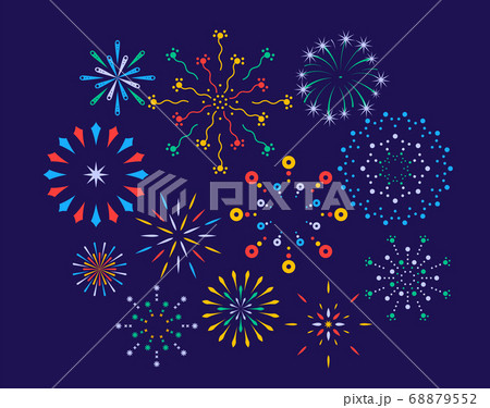 Festive fireworks on a night background. Colorful bright fireworks in the night sky. Celebration fireworks. Background for festive design, party. Pyrotechnics firecracker background Festive fireworks on a night background. Colorful bright fireworks in the night sky. Celebration fireworks. Background for festive design, party. Pyrotechnics firecracker background 68879552