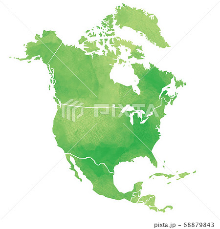 手描きの水彩風北アメリカ大陸
