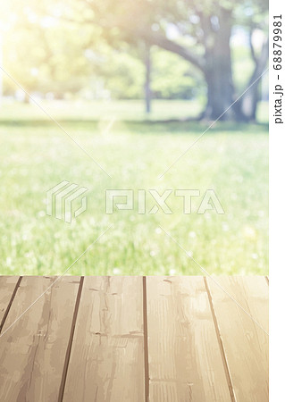 Wooden table on blurred nature green background 68879981