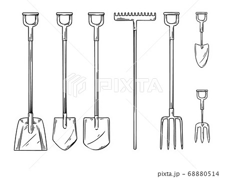 Set of different garden tools. Shovel, rake Set of different garden tools. Shovel, rake 68880514