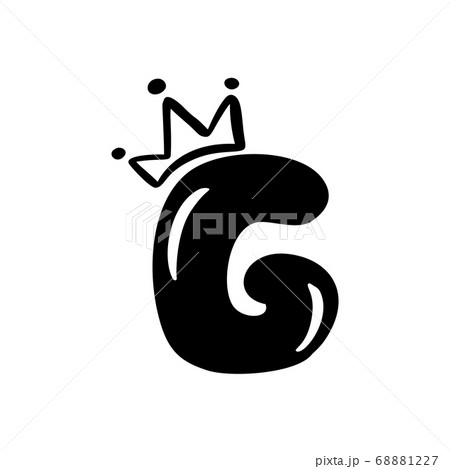 Vector plump vintage cute letter G with crown. Princess element font logo. Valentine hand drawn alphabet sign for page decoration and design illustration. For greeting card, wedding or invitation 68881227
