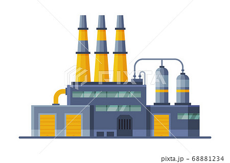 Industrial Building, Waste Processing Plant, Recycling of Garbage for further Disposal. Flat Style Vector Illustration 68881234