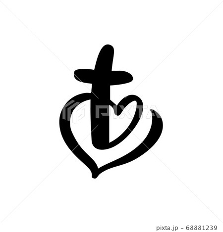 Template vector logo for churches and Christian organizations cross on the heart. Religious calligraphy sign emblem cross and heart. Minimalistic illustration 68881239