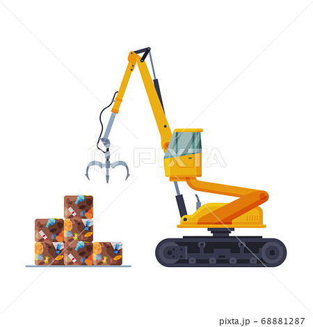 Grapple Bulldozer Packaging Garbage into Stacks, Waste Collection, Transportation and Recycling Concept Flat Style Vector Illustration Grapple Bulldozer Packaging Garbage into Stacks, Waste Collection, Transportation and Recycling Concept Flat Style Vector Illustration 68881287